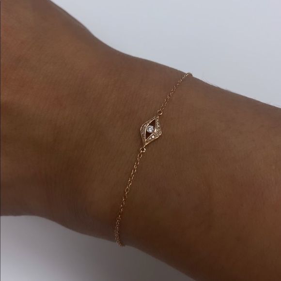 14K Solid Rose Gold Diamond Evil Eye Bracelet 🧿 - Picture 2 of 6